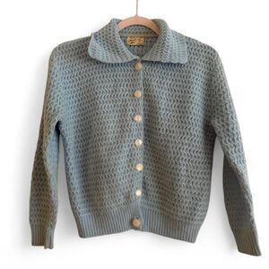 Vintage 1950/60s Light Blue Laurel Ann 100% Orlon Knit Button Up Cardigan Retro